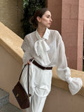 Spring/Summer 2025 White Shirts With Sexy Nets͸ÊÓ Horn Sleeve Casual Women's Shirt T-Shirt 68HZ