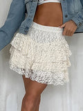 Fashion Commuting Comfortable And Lace Cake Skirt Summer Short Simple Solid Lady Half Body Skirt 68HZ