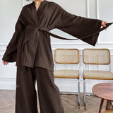 2025 French Loose Double-Layered Gauze Shirt Trousers Two Sets Of Women's Cotton Casual Fashion Suit Women 68HZ