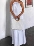 White Cotton Hanging Neck Sexy Bare Back Cover Dress 2025 Spring And Summer Fashion New Long Dress Woman 68HZ