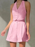 Spring And Summer New Commuting Style Sleeveless V-Neck Hanging Neck Hot Pants Set 2025 Fashion Two Sets 68HZ