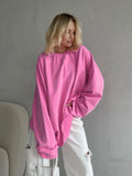 Pink Loose Elastic Round-Neck Long-Sleeved Sleeve-Head Street Style T-Shirt 2025 New Autumn Fashion Women's Top 68HZ