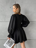 Spring 2025 Black Design Doll Collar Horn Sleeve French Long-Sleeved Dress Dress Dress Dress Dress Women 68HZ