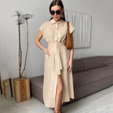 Summer New Commuter Collar Sleeveless Cotton Dress Temperament Elegant High-Waisted Long Dress Straight Skirt 68HZ