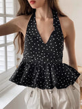Summer Fashion New French Wave Point Sleeveless Hanging Neck Waist Thin Vest 2025 Top 68HZ