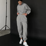 2025 Autumn Fashion Long Sleeve Plus Velvet Tight Trousers Set Simple Style Sports Set 68HZ