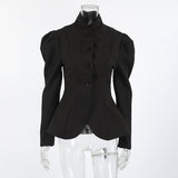 French Elegant Retro Collar Black Small Suit Autumn And Winter Temperament Elegant Commute Bubble Sleeve Small Fragrant Coat Woman 68HZ