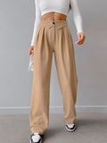 2025 Summer Women's Design Pressure Folding High-Waisted Straight Slack Women's French Commuting Suit Pants 68HZ
