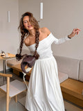 2025 New High-End Feeling Collar Long-Sleeved Top Folded High-Waisted Long-Waisted Dress Suit Women's Autumn Two Sets 68HZ