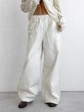 Fashion Casual Straight Trousers White Loose Cotton Tie Mid-Sleeker Broad-Footed Trousers 2025 Spring Trousers Women 68HZ