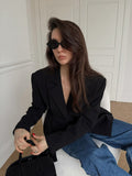 Autumn And Winter Retro Style Black Temperament Tailor Blazer Casual Fashion Suit Collar Thin Top 68HZ