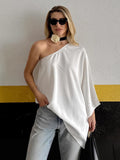 2025 Sexy Design Feel White Shoulder-Sleeved Long Sleeve Long Sleeve Asymmetrical Short Skirt Temperament Hottie Vest 68HZ