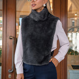 Women's Clothing Autumn And Winter New Solid Color Semi-High Collar Hairy Shoulders Sleeveless Top Dress Vest 68HZ
