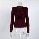 Folded Waist Swing Long-Sleeved T-Shirt Women's Senior Sense 2025 Autumn And Winter Beauty Bottom Top 68HZ