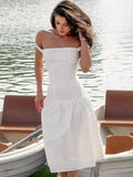 French One-Word Sexy Open Shoulder To Thin Dress 2025 Summer Fashion New Mid-Long Dress 68HZ