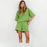 Green Fashion Casual Sports Set Women's Short Sleeve T-Shirt Shorts Two-Sleeve 2025 Summer 68HZ