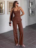 Spring And Summer Fashion Cotton Slingless Sleeveless Short Top High Waist Straight Trousers Two Sets Of Commuting Set 68HZ