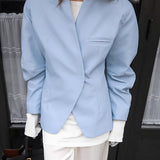 Fall New Casual Blue Suit Jacket 2025 Loose Long Sleeve Women's Commuting Jacket 68HZ