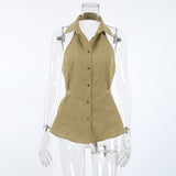 Summer Commuting Women's Sleeveless Clame Hanging Neck Sling Wearing A New Simple Body-Repair On The Back 68HZ