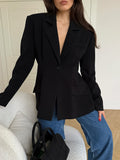 Autumn And Winter Retro Style Black Temperament Tailor Blazer Casual Fashion Suit Collar Thin Top 68HZ
