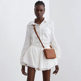 2025 Summer Cotton Women's Long-Sleeved Top Lotus Side Shorts Two Sets Of Casual Fashion White Set 68HZ
