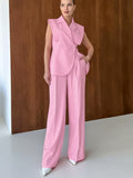 Pink Gentle Windless Suit Collar Loose Vest High-Waist Pocket Broad-Footed Trousers Summer Fashion Casual Suit Woman 68HZ