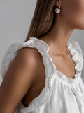 French Pure-Style Cotton Flying Sleeves Of The Flower Loaf Side Vest 2025 Spring And Summer Fashion New Top Lady 68HZ