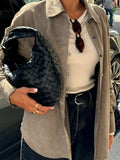 2025 Spring And Summer Retro Style Knitted Velvet Loose Collar Shirt Sleeves Niche Shirt Lady 68HZ