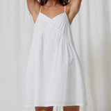 New 2025 Summer White Loose Thin Plain Cotton Folding Atmosphere Pure Desire Hanging Dress 68HZ