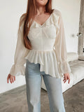 2025 Women's New Style Elegant Long-Sleeved Lotus Leafy Chiffon Autumn Irregular Top 68HZ