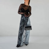 Sexy Black Tidal Lace Collar Long Sleeve Open Asymmetric Dress Summer Dress 68HZ
