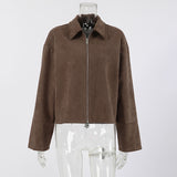 Vintage Brown Velvet Velvet Collar Loose Coat High Sense 2025 Autumn Winter Maillard Small Suit 68HZ