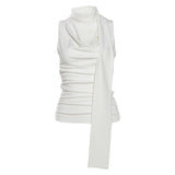 2025WISH Spring Summer New Fashion Solid Color Sexy V Collar Around The Neck Sleeveless T-Shirt Girl 68HZ