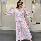 Autumn New Bubble Sleeve V Collar Dress Suit 2025 Women's Casual Two-Piece 68HZ