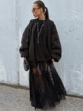 Black Sexy Perspective Lace High Waist Commuting Half-Sleek Dress 2025 New Fashioned Long Dress Woman 68HZ