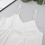 New 2025 Summer White Loose Thin Plain Cotton Folding Atmosphere Pure Desire Hanging Dress 68HZ