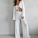 V-Neck Knitted With Lotle Leaf Side Umbilly Collar Trousers Set 2025 Autumn And Winter Fashion New Two-Piece Set 68HZ