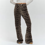 2025 Summer Retro Street Style Loose Low-Rise Leopard Trousers With Pure Cotton Wide-Footed Trousers Casual Trousers Women 68HZ