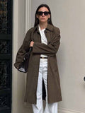 2025 Spring And Summer Long Leather Velvet Coat Women Casual With Retro Brown Long-Sleeved Workwear Windwear 68HZ