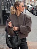 Autumn/Winter Vintage Gray Velvet Knitting V-Neck Long-Sleeved Loose Coat Casual Commuter Jacket Outerwear 68HZ