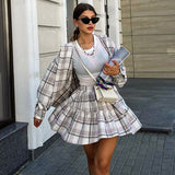 Lattice Collared Waist Long Sleeve High-Waisted Skirt Set 2025 New Autumn Fashion Two-Piece Set Of Women 68HZ
