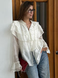French Lotus Leaf Side Sky Silk Horn Horn Sleeve Lotus Leaf Shirt 2025 Spring And Summer Fashion New Top 68HZ