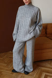 Autumn And Winter New Knitwear Set Of Femininity Gentle Wind Showing Thin Vertical Sweater Broad Leg Pants Two Sets Of Winter 68HZ