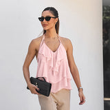 Spring And Summer Fashion Sexy Bare Back Hanging Neck With Clothes New Pink Lotus Side Sling Women's Clothing 68HZ