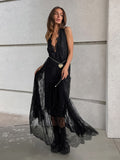 2025 Sexy Black Lace Temperament Dress With Sexy V-Neck Loose-Back Women's Dress 68HZ