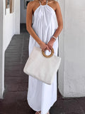 White Cotton Hanging Neck Sexy Bare Back Cover Dress 2025 Spring And Summer Fashion New Long Dress Woman 68HZ