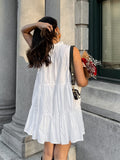 Spring And Summer White Temperament Dress Round Collar Sexy Bow Tie With Elegant Loose Short Dress Women's Dress 68HZ