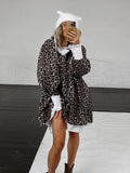 Leopard V-Neck Bubble Sleeve Splicing Lotus Leaf-Side Cover Dress 2025 New Spring Fashion Woman 68HZ