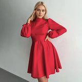 French Spring Red Collar Bubble Sleeve Dress 2025 Wildberries Hot New Fashion 68HZ
