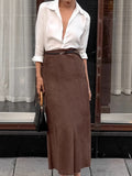 Autumn And Winter Retro New Fashion Knitted Sanding Brown Repair Height Waist Straight Skirt Casual Dress Girl 68HZ